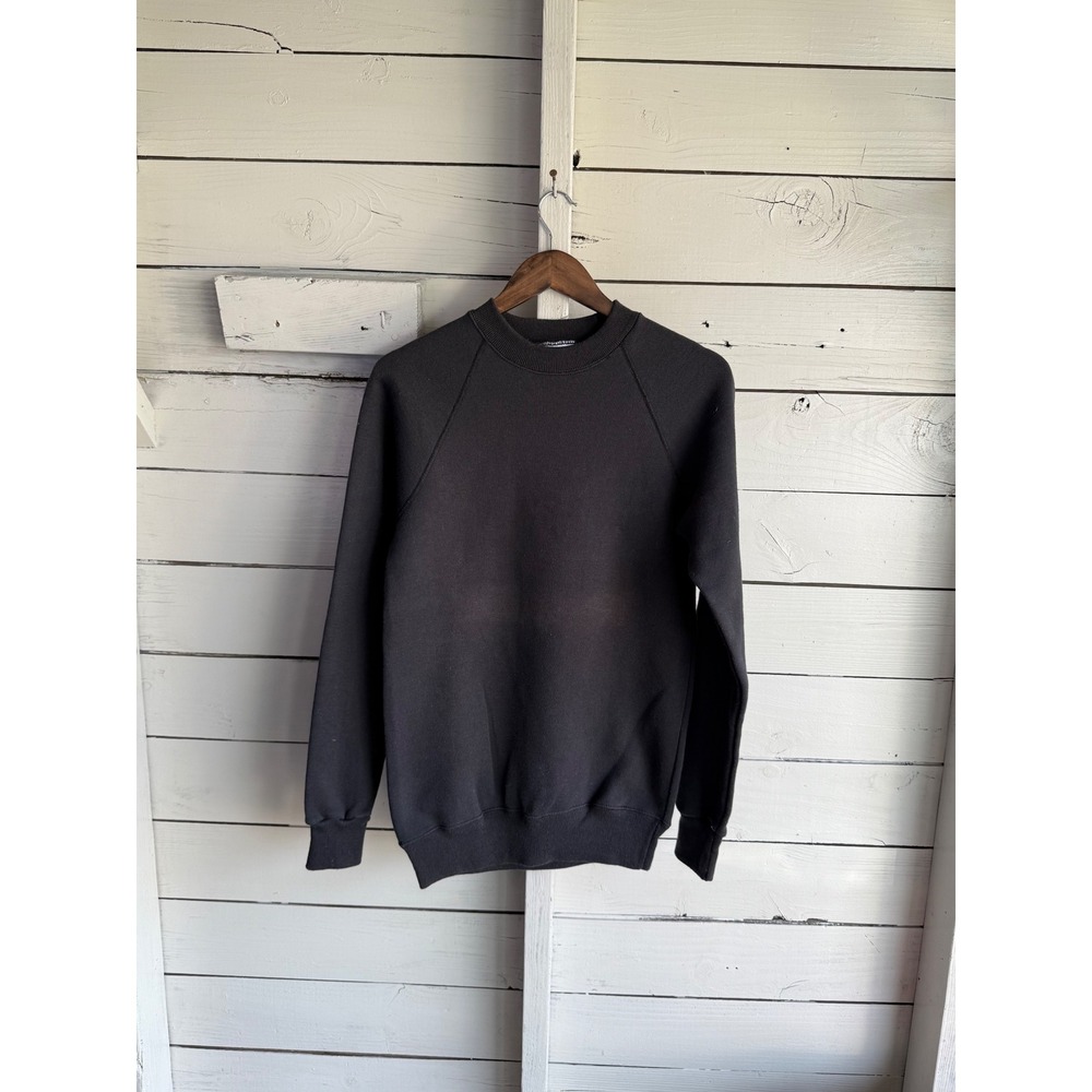 Vintage Bassett-Walker Sweatshirt Mens M Black Raglan Crewneck Blank USA Made